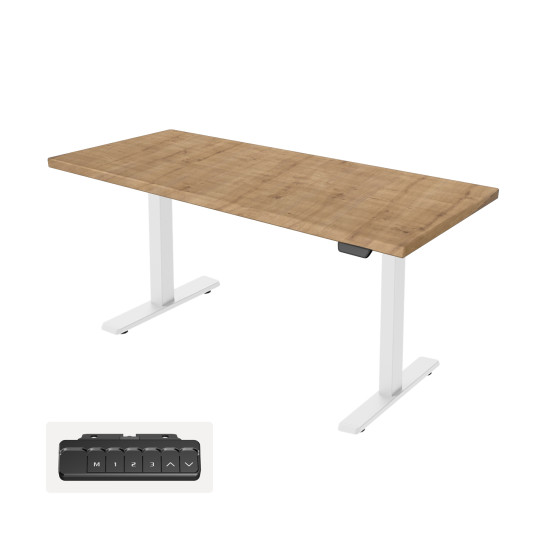 UVI LITE V2 Sit-Stand Desk Chalet Oak White Frame UVI LITE V2 electric sit-stand desk with KAINDL Chalet Oak desktop 139x68 cm and white metal frame, front view