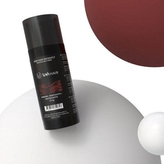 UVI Hair Fiber Auburn large 27.5g bottle, natural dyed keratin protein fibres for thinning hair, suitable for men and women