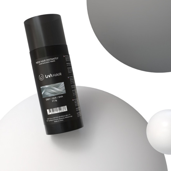 UVI Hair Fiber Grey, large 27.5g container of natural keratin hair building fibers for thinning hair, suitable for men and women
