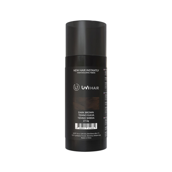 UVI Hair Fiber Dark Brown large 27.5g bottle of natural keratin hair thickening fibres, suitable for men and women, up to 50 applications