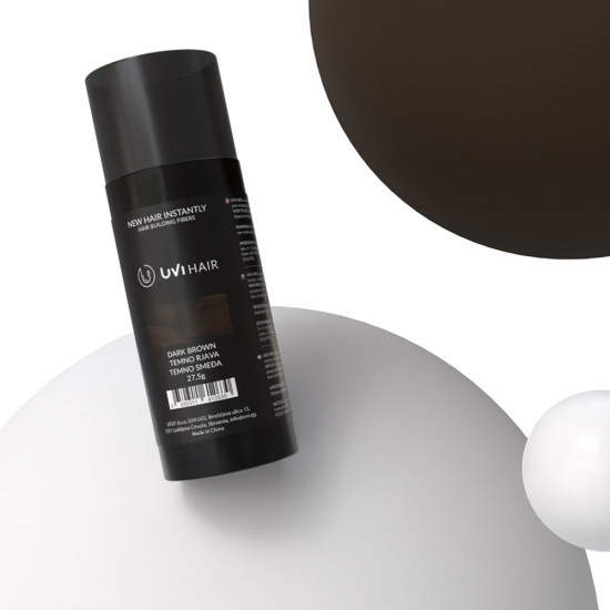 UVI Hair Fiber Dark Brown large 27.5g bottle of natural keratin hair thickening fibres, suitable for men and women, up to 50 applications