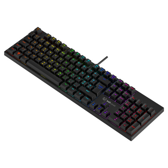 UVI Greed V2 Brown Switch RGB Keyboard SLO/CRO UVI Greed V2 mechanical RGB gaming keyboard with Brown switches and SLO/CRO layout displaying full keyset with colourful RGB backlighting