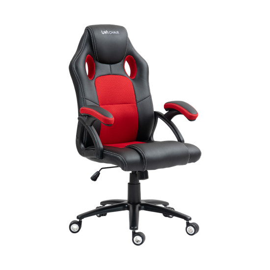 UVI Chair Hero Red gaming and office chair in red and black upholstery with extra-padded fixed armrests and a CLASS-4 gas lift base