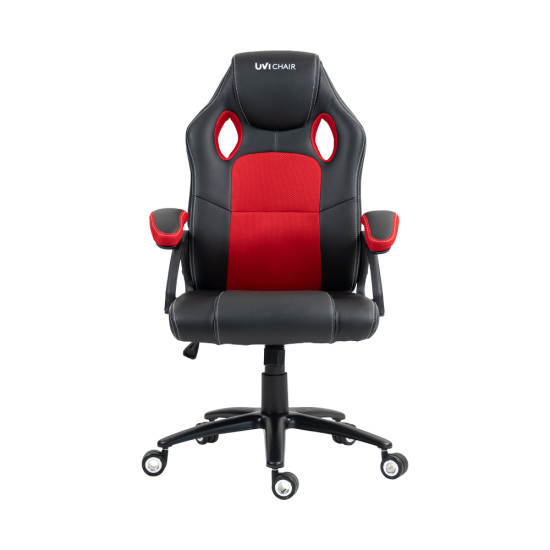 UVI Chair Hero Red gaming and office chair in red and black upholstery with extra-padded fixed armrests and a CLASS-4 gas lift base