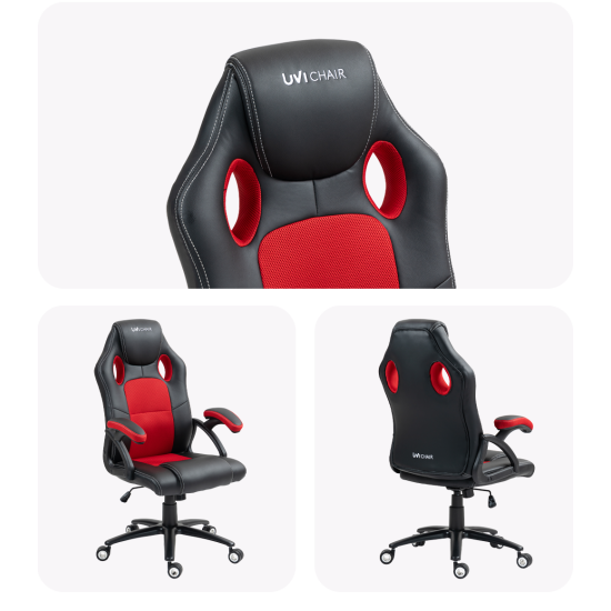 UVI Chair Hero Red gaming and office chair in red and black upholstery with extra-padded fixed armrests and a CLASS-4 gas lift base