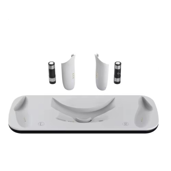 Meta Quest 3 Charging Dock & Stand Meta Quest 3 Charging Dock with LED charge indicators and slots for headset and two Touch Plus controllers on a compact white stand