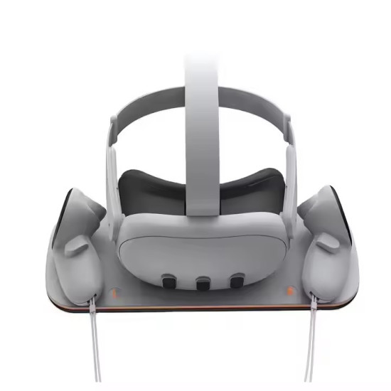 Meta Quest 3 Charging Dock & Stand Meta Quest 3 Charging Dock with LED charge indicators and slots for headset and two Touch Plus controllers on a compact white stand