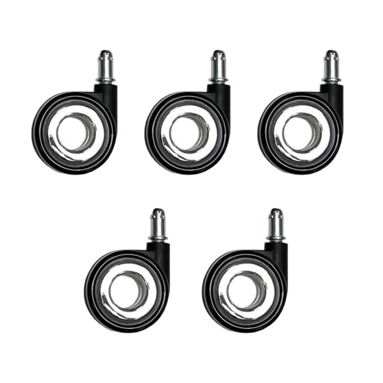 UVI Universal Enhanced Wheels set of 5 nylon chair casters with 11 mm universal stem, suitable for hard and soft floor surfaces