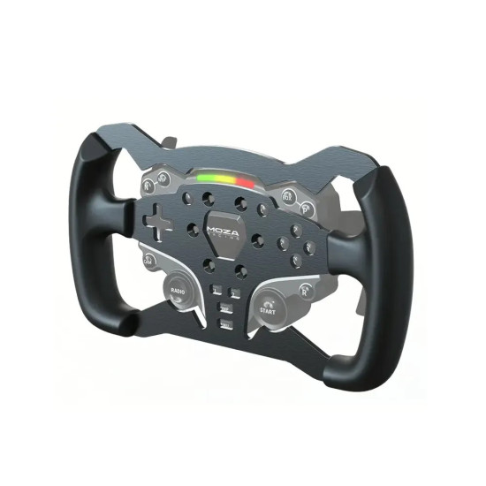 MOZA Racing ES RS032 Formula Wheel Mod 28 cm MOZA Racing ES RS032 28 cm formula steering wheel mod with aluminium chassis and black TPU rubber grips, front view