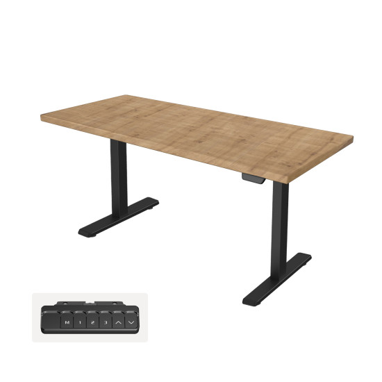 UVI LITE V2 Sit-Stand Desk Chalet Oak Black Frame UVI LITE V2 electric sit-stand desk with KAINDL Chalet Oak tabletop and black steel frame, shown at standing height