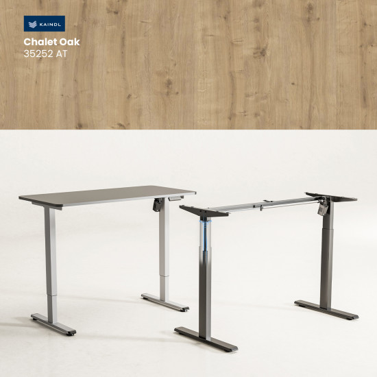 UVI LITE V2 Sit-Stand Desk Chalet Oak Black Frame UVI LITE V2 electric sit-stand desk with KAINDL Chalet Oak tabletop and black steel frame, shown at standing height