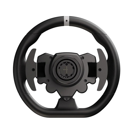 MOZA ESX RS052 racing wheel in black with aluminium and leather finish, designed for Xbox and PC sim racing