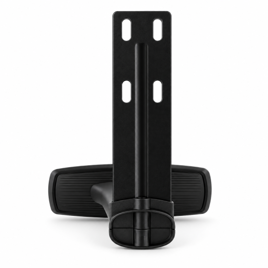 Pair of 3D adjustable chair armrests with 4 mounting holes, shown in multiple height and horizontal adjustment positions