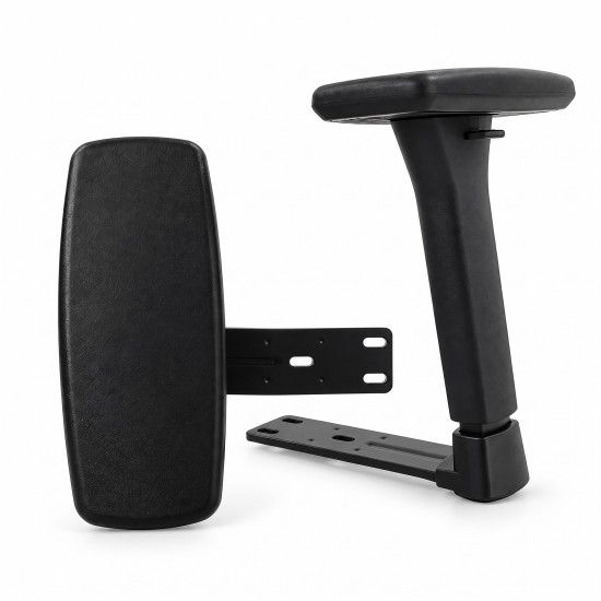 3D adjustable chair armrests with 3 mounting holes, showing height and horizontal adjustment positions