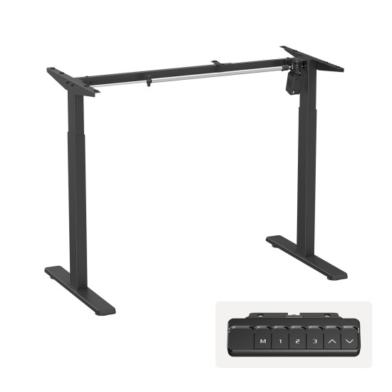 UVI LITE V2 Sit-Stand Desk Frame Electric Black UVI LITE V2 electric sit-stand desk frame in black, shown assembled without tabletop, adjustable width and height