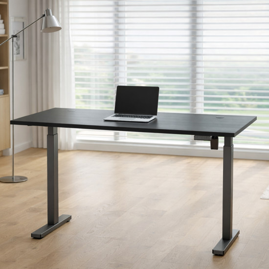 UVI LITE V2 Sit-Stand Desk Frame Electric Black UVI LITE V2 electric sit-stand desk frame in black, shown assembled without tabletop, adjustable width and height
