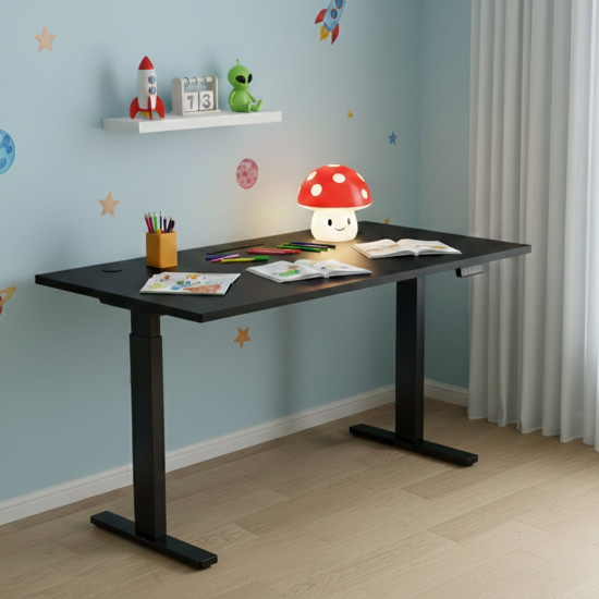 UVI LITE V2 Sit-Stand Desk Frame Electric Black UVI LITE V2 electric sit-stand desk frame in black, shown assembled without tabletop, adjustable width and height