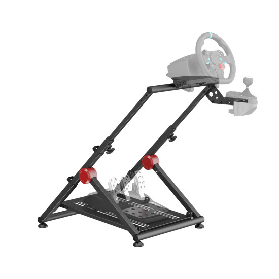 UVI Chair Foldable Racing Setup LITE steel-frame sim racing rig with adjustable steering wheel mount and pedal plate, shown in open position