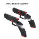 VR Pistol Handle Extensions – Meta Quest 3 & 3s VR pistol handle extension grips attached to Meta Quest 3 and 3s controllers, shown in black against a neutral background