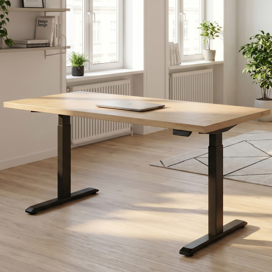 UVI Standard V2 electric sit-stand desk frame in black, showing 3-stage legs and adjustable width from 100 to 170 cm