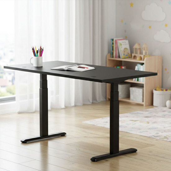 UVI Standard V2 electric sit-stand desk frame in black, showing 3-stage legs and adjustable width from 100 to 170 cm