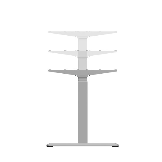 UVI Standard V2 Sit-Stand Desk Frame grey UVI Standard V2 electric sit-stand desk frame in grey, showing 3-stage legs and adjustable width from 100 to 170 cm