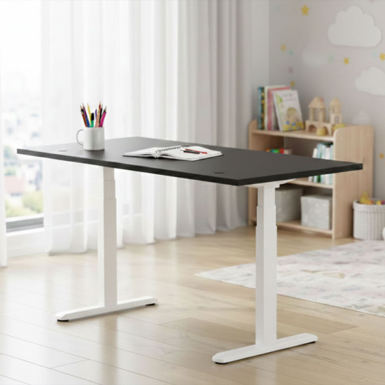 UVI Standard V2 Sit-Stand Desk Frame white UVI Standard V2 electric sit-stand desk frame in white, showing 3-stage legs and adjustable width from 100 to 170 cm