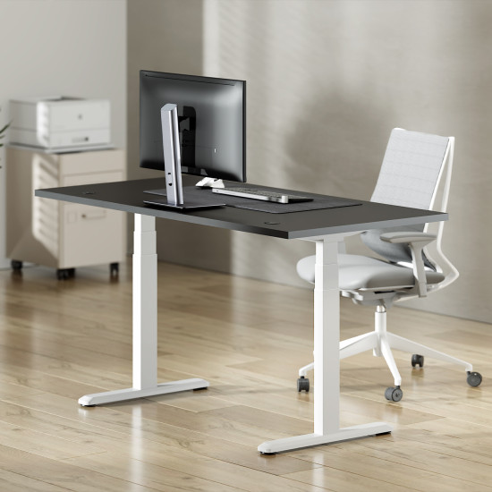 UVI Standard V2 Sit-Stand Desk Frame white UVI Standard V2 electric sit-stand desk frame in white, showing 3-stage legs and adjustable width from 100 to 170 cm