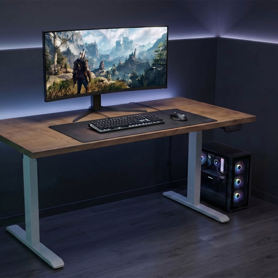 UVI Standard V2 Sit-Stand Desk Frame white UVI Standard V2 electric sit-stand desk frame in white, showing 3-stage legs and adjustable width from 100 to 170 cm