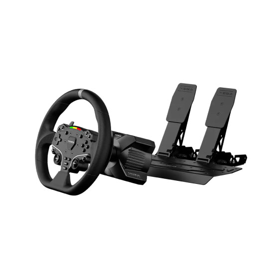 MOZA R3 Bundle RS074 Direct Drive PC Racing MOZA R3 Bundle RS074 for PC showing X-shaped aluminium alloy wheel base with direct drive motor housing, sim racing set