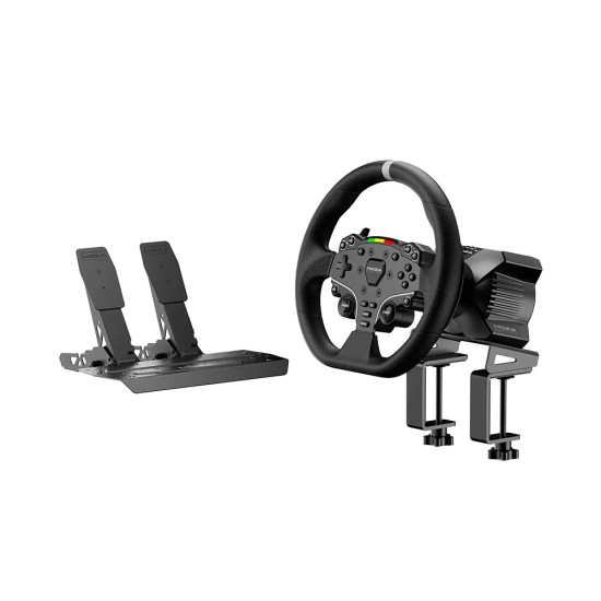 MOZA R3 Bundle RS074 Direct Drive PC Racing MOZA R3 Bundle RS074 for PC showing X-shaped aluminium alloy wheel base with direct drive motor housing, sim racing set