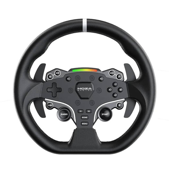 MOZA R3 Bundle RS074 Direct Drive PC Racing MOZA R3 Bundle RS074 for PC showing X-shaped aluminium alloy wheel base with direct drive motor housing, sim racing set