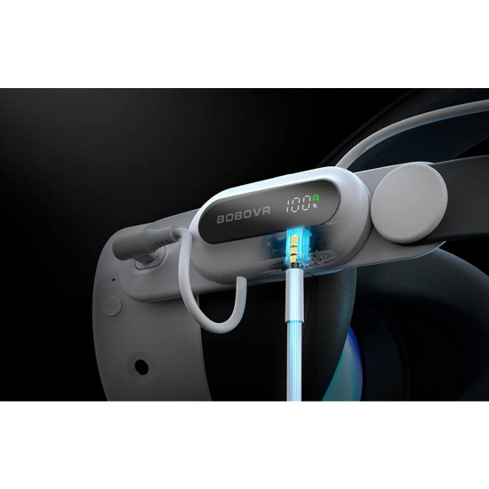 BOBOVR E3 Pro battery relief strap for Meta Quest 3 and 3S, showing rear cushion, adjustable fit mechanism, and B100 battery pack