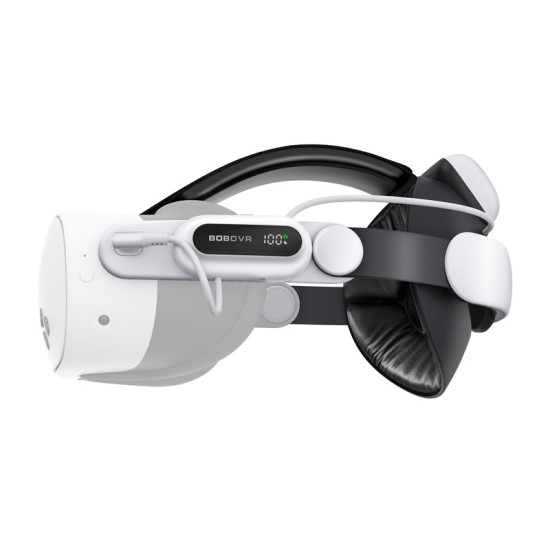 BOBOVR E3 Pro battery relief strap for Meta Quest 3 and 3S, showing rear cushion, adjustable fit mechanism, and B100 battery pack