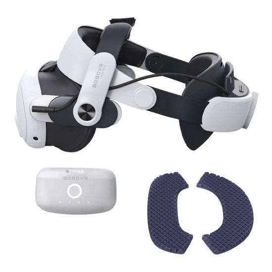 BOBOVR M3 Pro ergonomic head strap and 140g battery pack designed for Oculus Quest 3 and Quest 3S virtual reality headsets