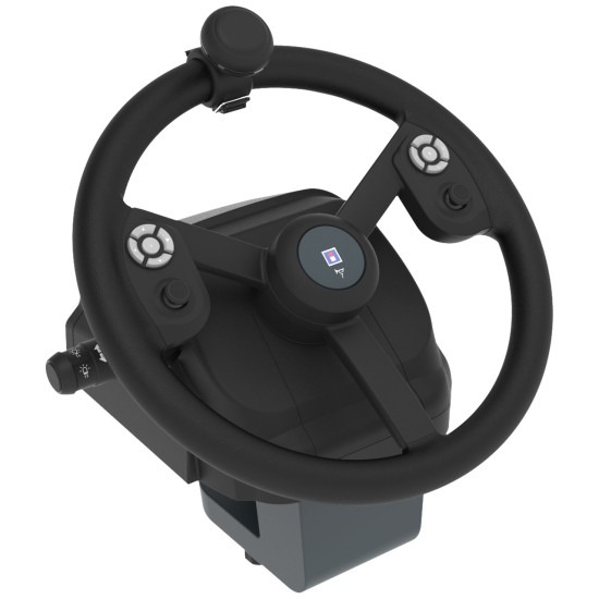 HORI Farming Vehicle Control System with 34 cm rubberized steering wheel, three-pedal set, and side console with joystick