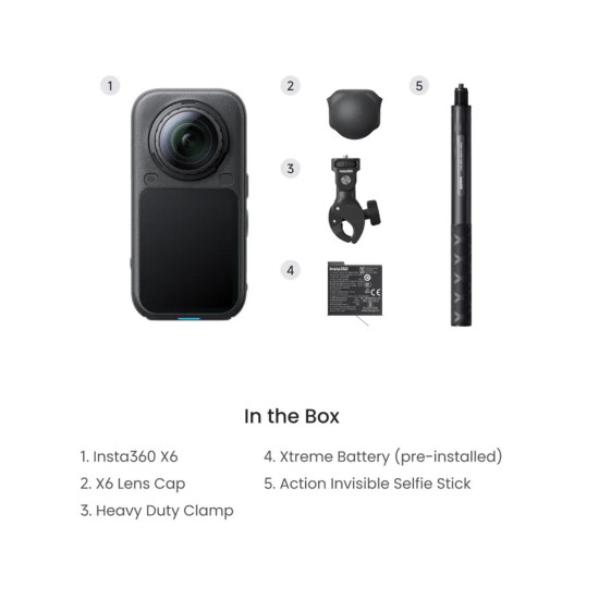 Insta360 X6 Motorcycle Bundle Action Camera Insta360 X6 Motorcycle Bundle 360 degree action camera with dual 1/1.1 inch Sony sensors and motorcycle mounting accessories
