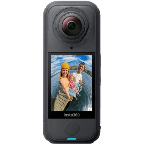 Insta360 X4 Air action camera standard bundle, compact dual-lens 360-degree camera in black, front and rear view