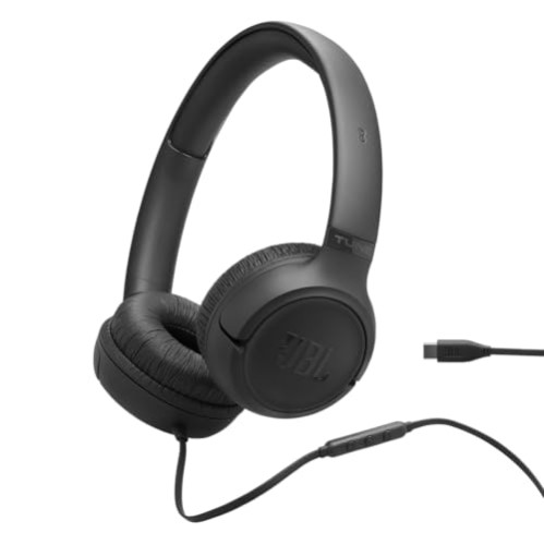 JBL Tune 530C Black Wireless Headphones JBL Tune 530C black wireless on-ear headphones, folded and unfolded views, sleek matte black finish