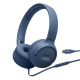 JBL Tune 520 USB-C wired on-ear headphones in blue with padded headband and flat tangle-free cable