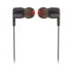 JBL Tune 210 Black in-ear headphones with flat tangle-free cable on white background