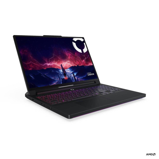 Lenovo Legion Pro 7 16AFR10H RTX 5070 Ti OLED 240Hz Lenovo Legion Pro 7 16AFR10H gaming laptop with 16-inch OLED display, open lid, dark chassis, front three-quarter view