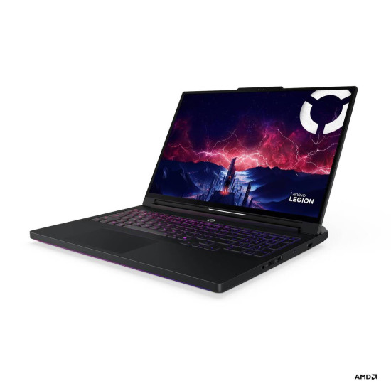 Lenovo Legion Pro 7 16AFR10H RTX 5070 Ti OLED 240Hz Lenovo Legion Pro 7 16AFR10H gaming laptop with 16-inch OLED display, open lid, dark chassis, front three-quarter view