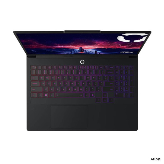 Lenovo Legion Pro 7 16AFR10H RTX 5070 Ti OLED 240Hz Lenovo Legion Pro 7 16AFR10H gaming laptop with 16-inch OLED display, open lid, dark chassis, front three-quarter view