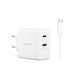 Lenovo Dual USB-C 65W GaN Charger in compact white housing with two USB-C ports and included 1.5m USB-C cable