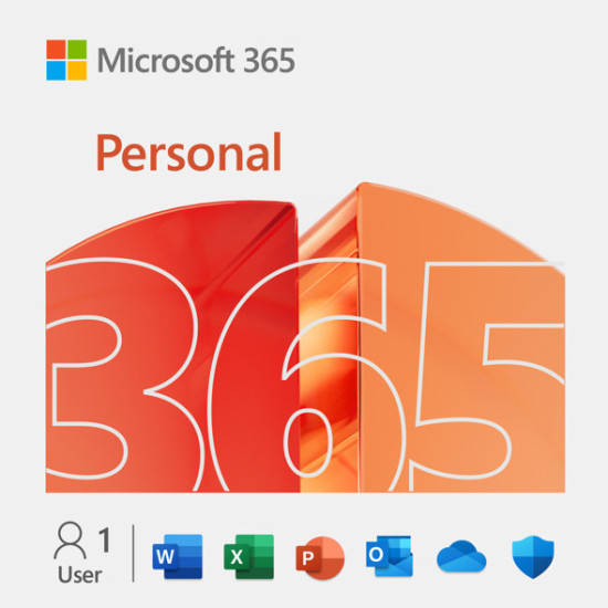 Microsoft 365 Personal FPP 1-Year Subscription Microsoft 365 Personal FPP 1-year subscription showing Word, Excel, PowerPoint, Outlook and OneDrive icons, digital delivery, 32/64-bit compatible