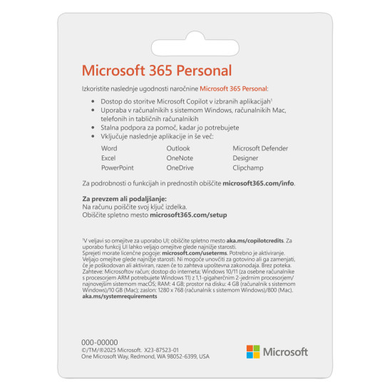 Microsoft 365 Personal FPP 1-Year Subscription Microsoft 365 Personal FPP 1-year subscription showing Word, Excel, PowerPoint, Outlook and OneDrive icons, digital delivery, 32/64-bit compatible