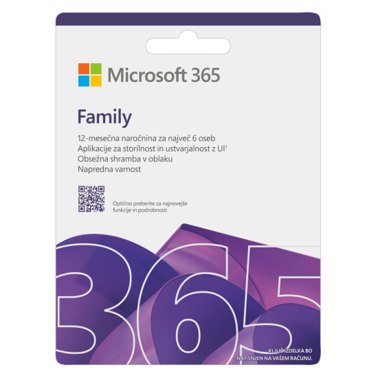 Microsoft 365 Family 1-Year Subscription – 6 Users Microsoft 365 Family 1-year subscription digital product showing Word, Excel, PowerPoint, OneDrive, Teams and Microsoft Defender app icons