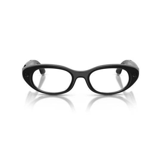 Meta Starfire Kylie Edition smart glasses in Classic Black XS 48-21 frame with Transitions Grey lenses, front three-quarter view