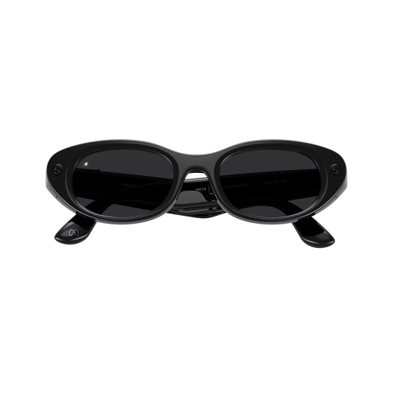 Meta Starfire Kylie Edition smart glasses in Classic Black XS 48-21 frame with Transitions Grey lenses, front three-quarter view